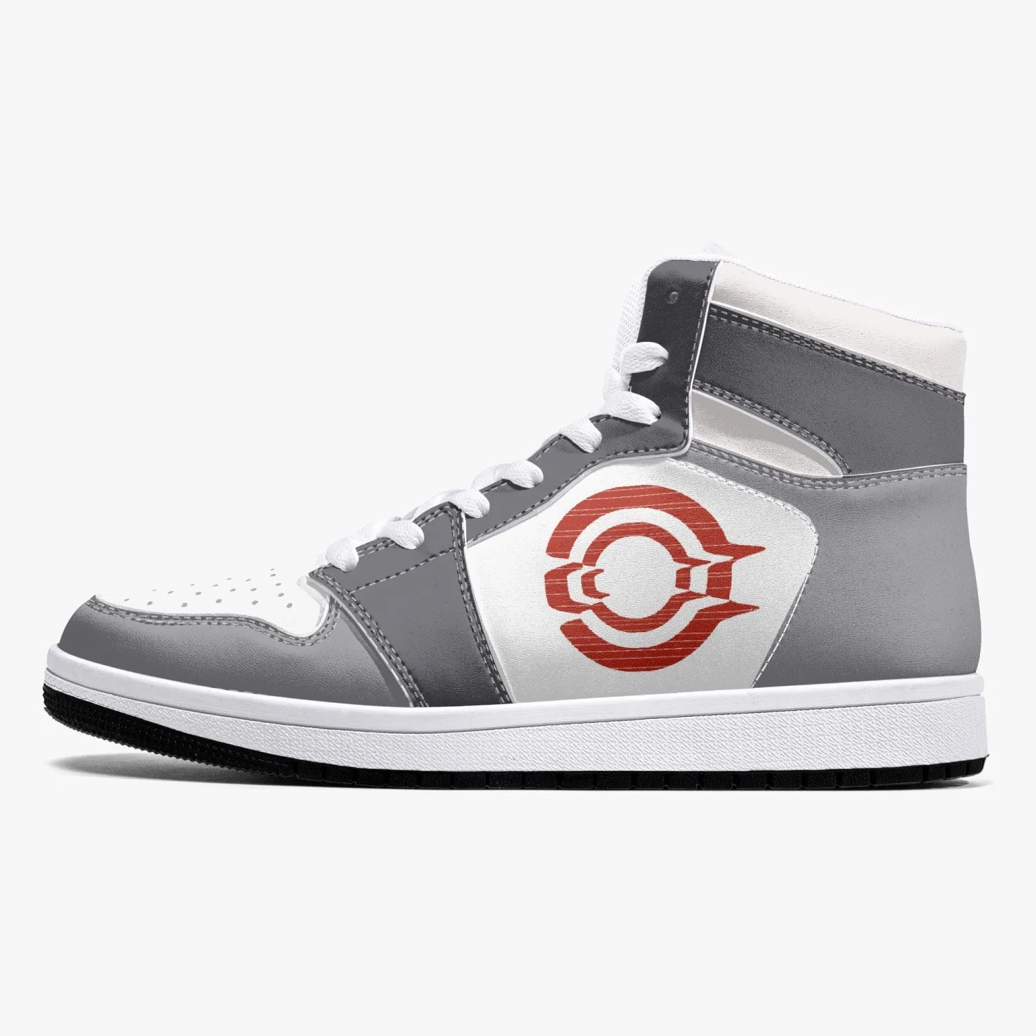 OOTAMAWAE Original Brand High-Top Leather Sneakers - Grey Red Logo