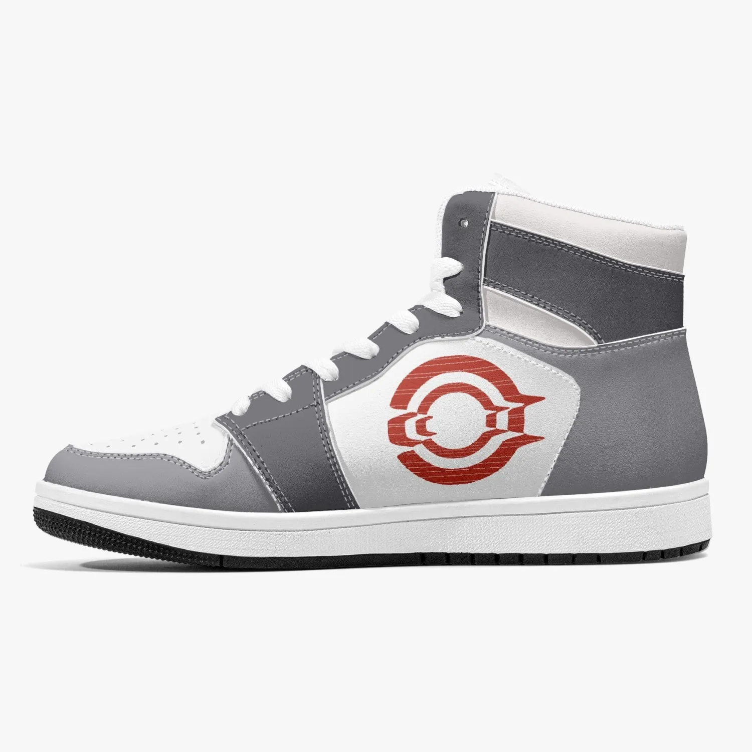 OOTAMAWAE Original Brand High-Top Leather Sneakers - Grey Red Logo