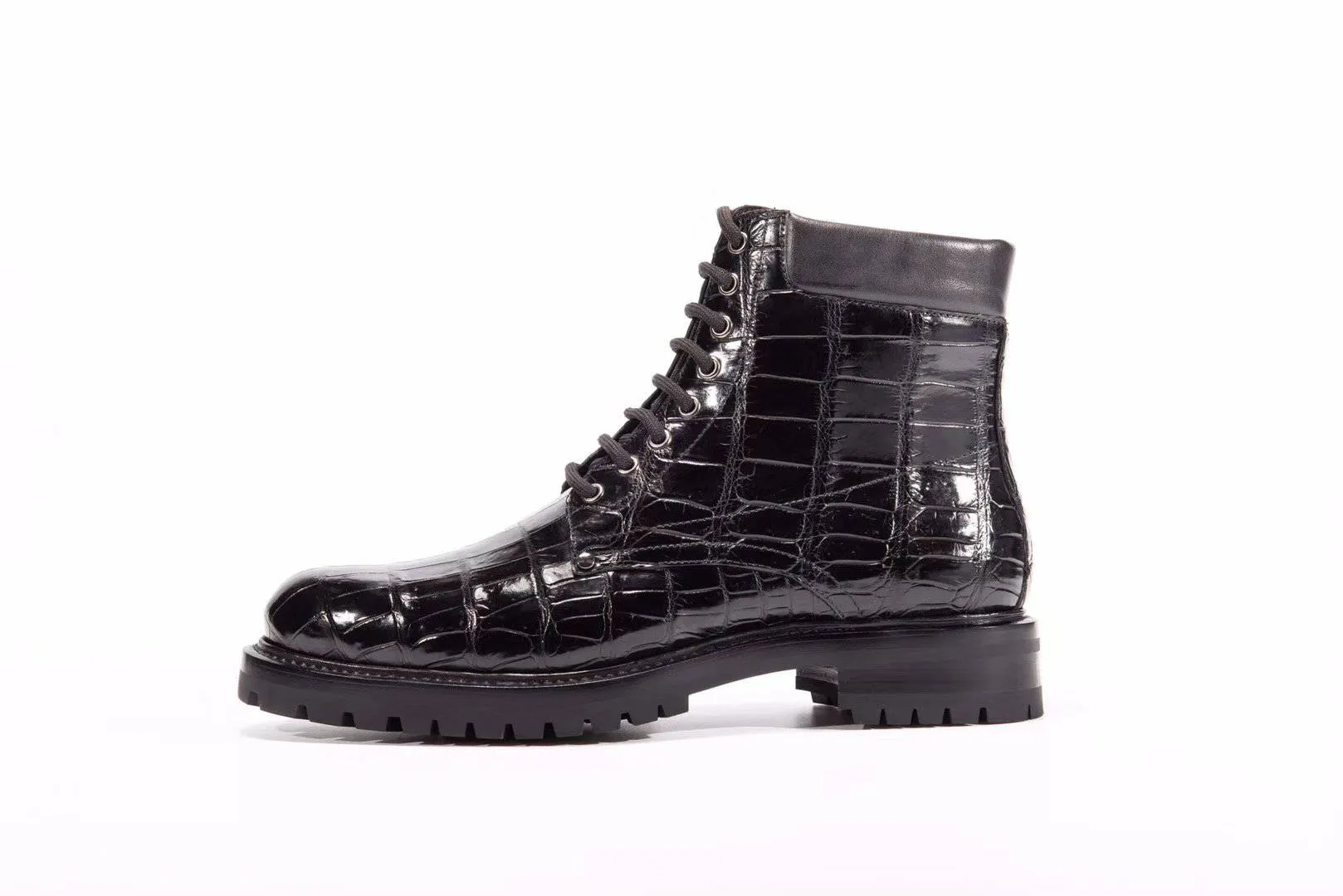 Preorder Mens Boots Genuine Crocodile Skin Leather High-top Lace Up  Anti-Slip Boot Black