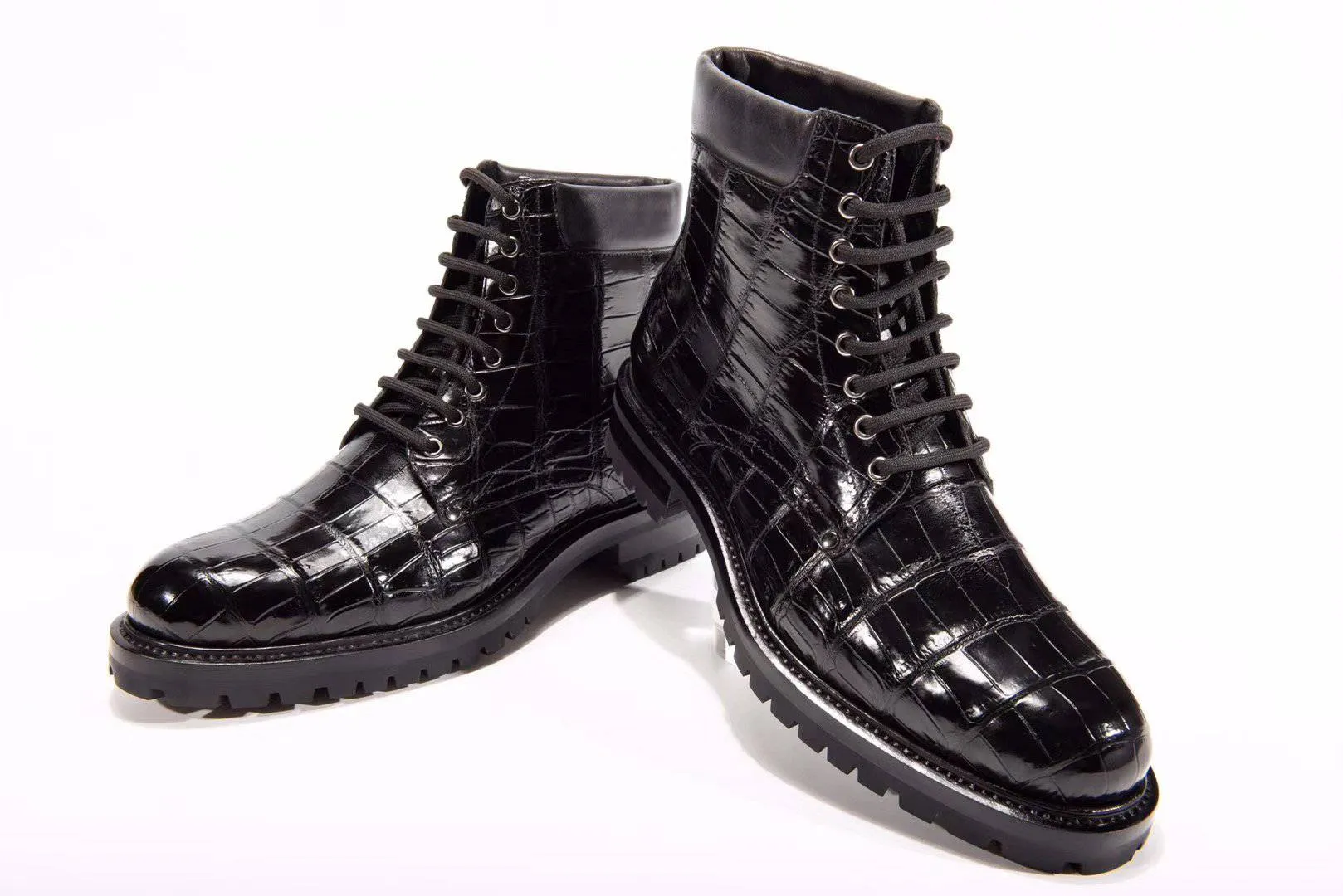 Preorder Mens Boots Genuine Crocodile Skin Leather High-top Lace Up  Anti-Slip Boot Black