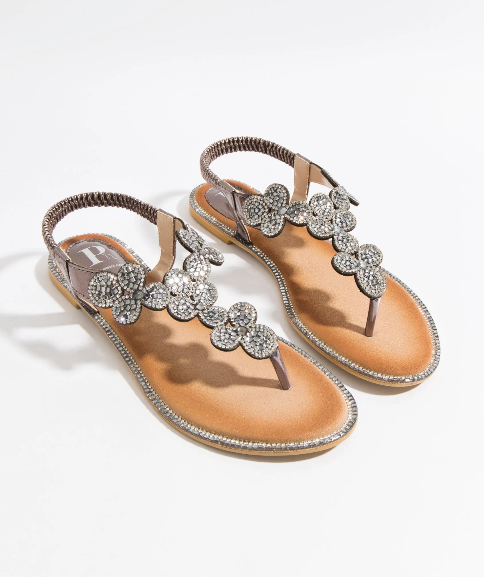 Silver Flower Embellished Toe Post Sandals