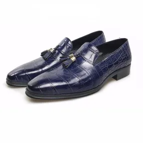 Tasselled Croco Pattern Italian Style Men Loafers Shoes