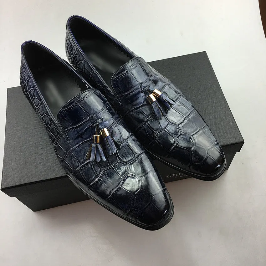 Tasselled Croco Pattern Italian Style Men Loafers Shoes