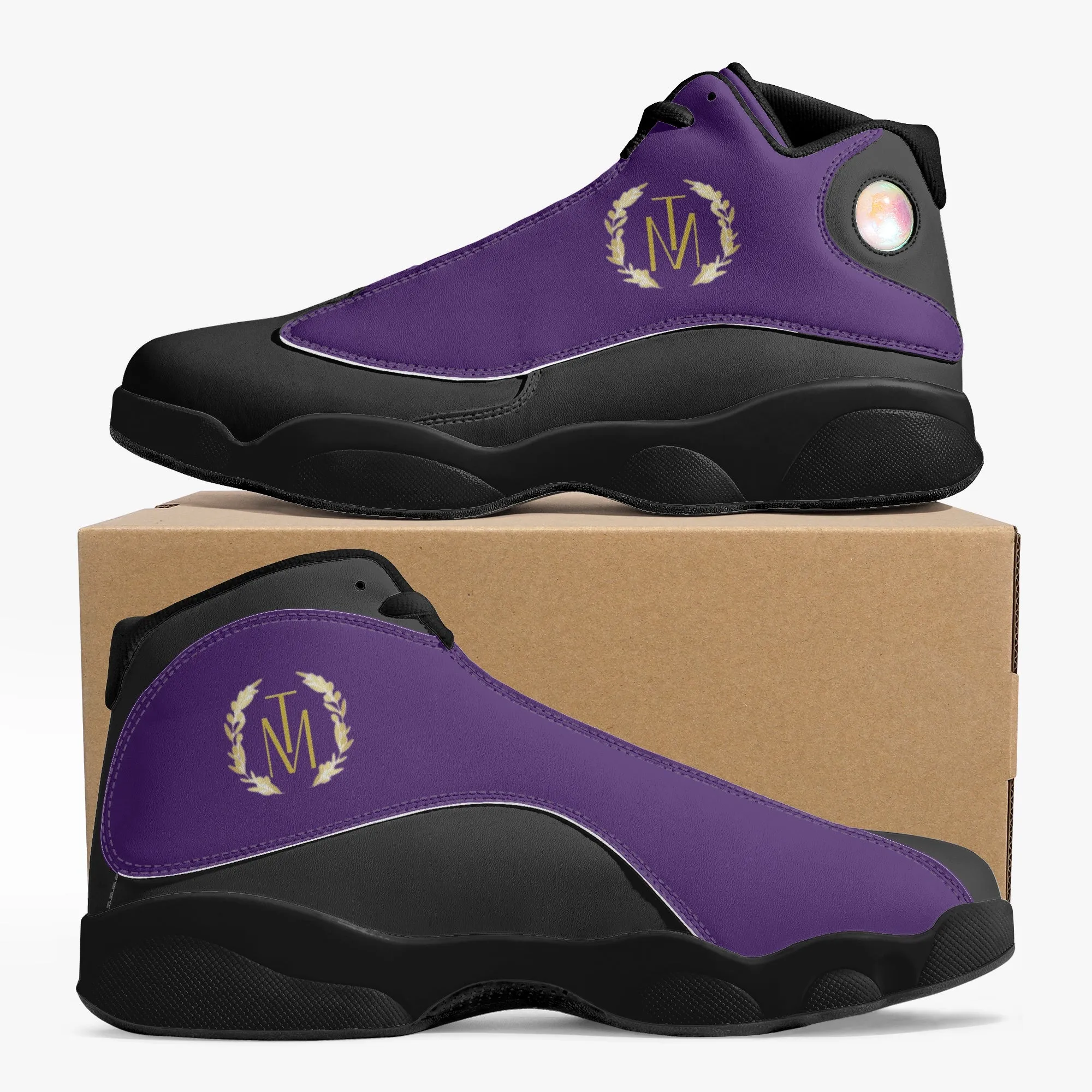 TM Purple & Black Sole High-Top Leather Basketball Sneakers (J-Edition)