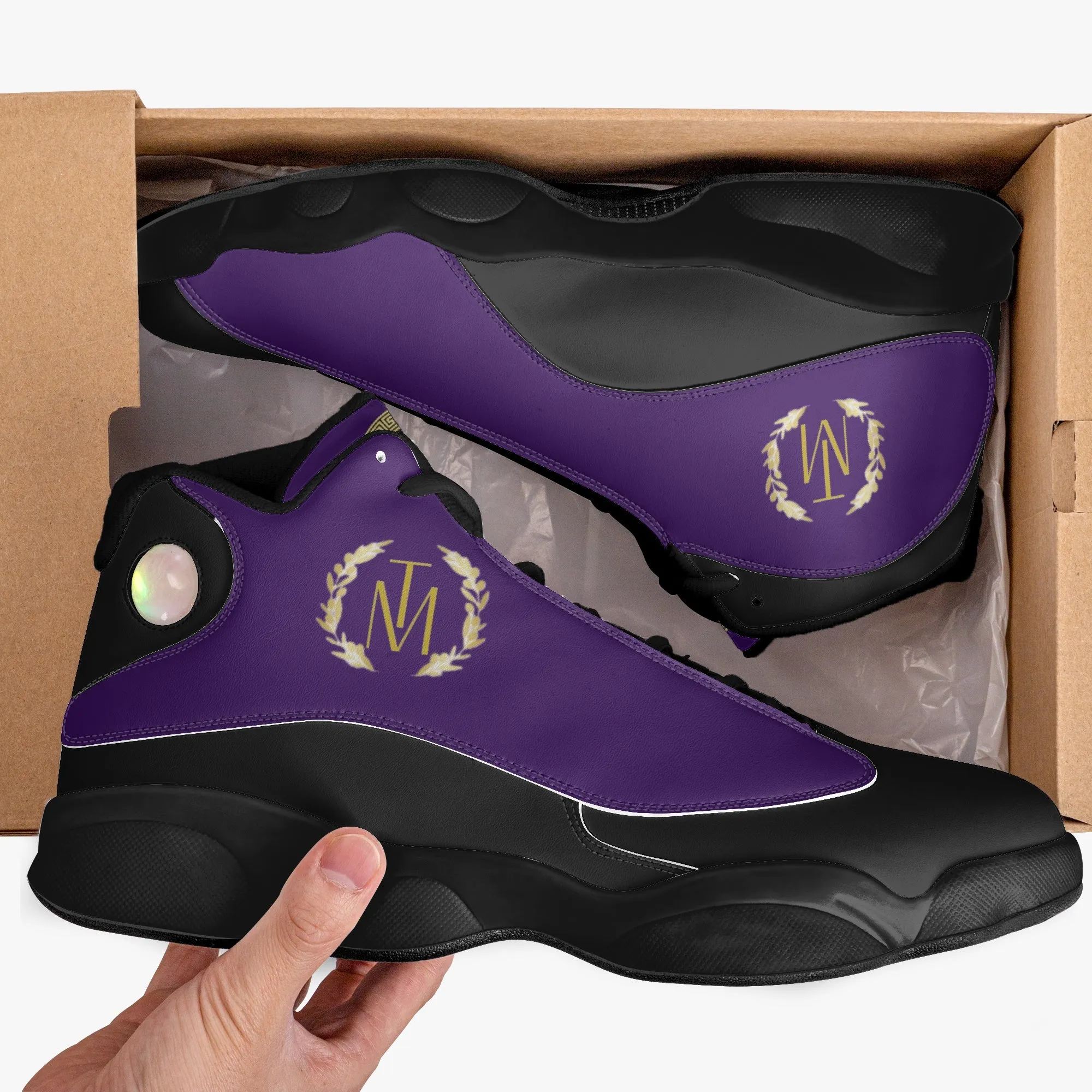 TM Purple & Black Sole High-Top Leather Basketball Sneakers (J-Edition)