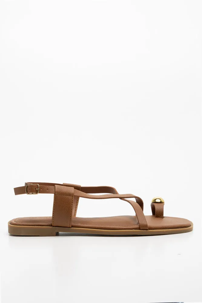 Toe Post Strappy Sandal Brown