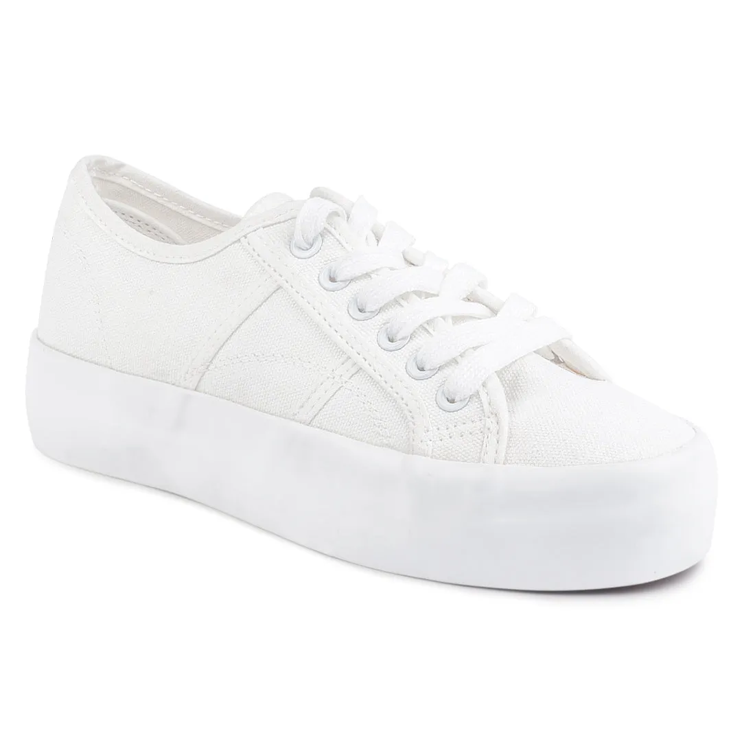 White Solid Platform Lace up Sneakers