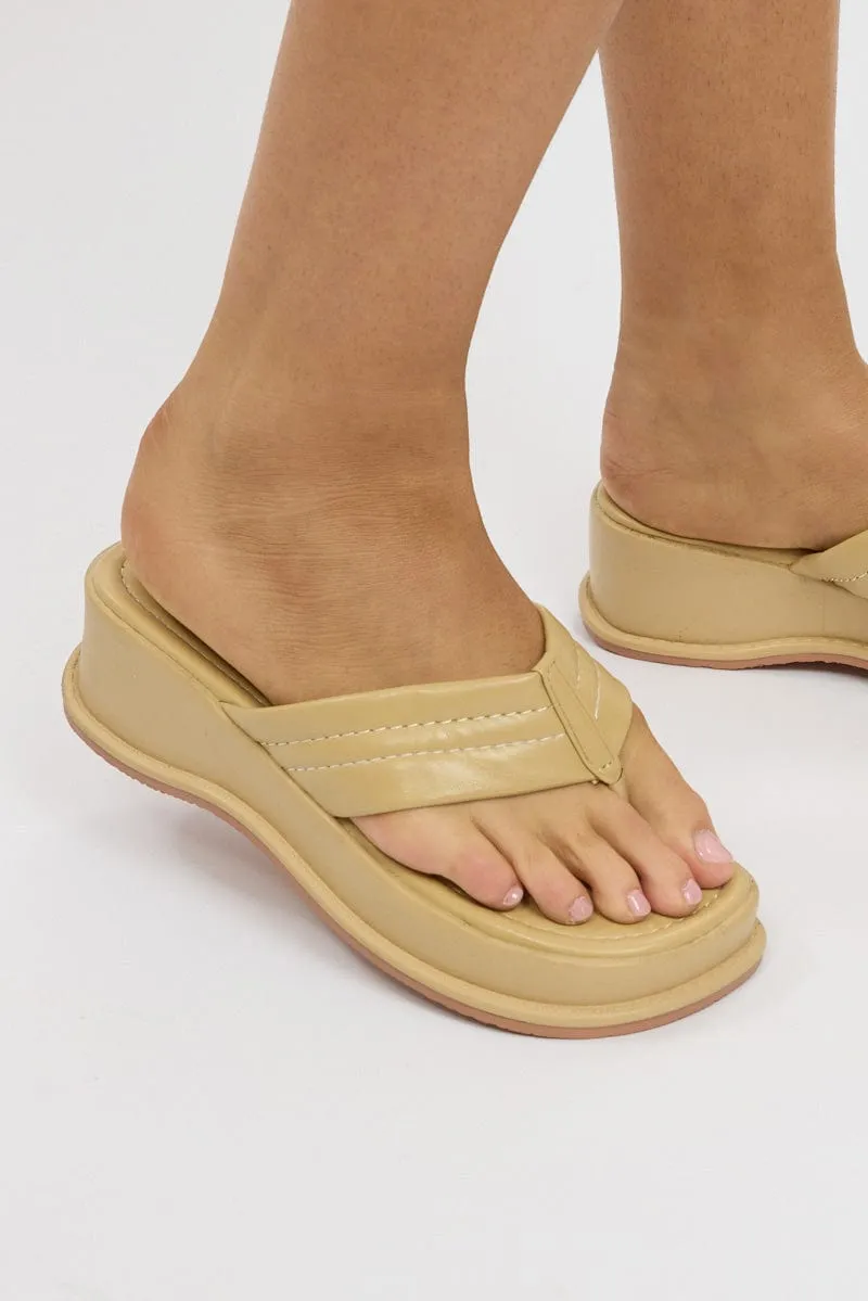 Yellow Toe Post Wedge Sandals